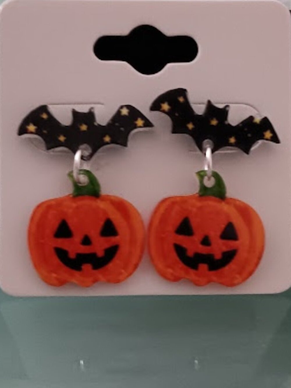 DESIGNER Halloween Bat Jack O Lantern Pumpkin Drop Earrings**NEW!